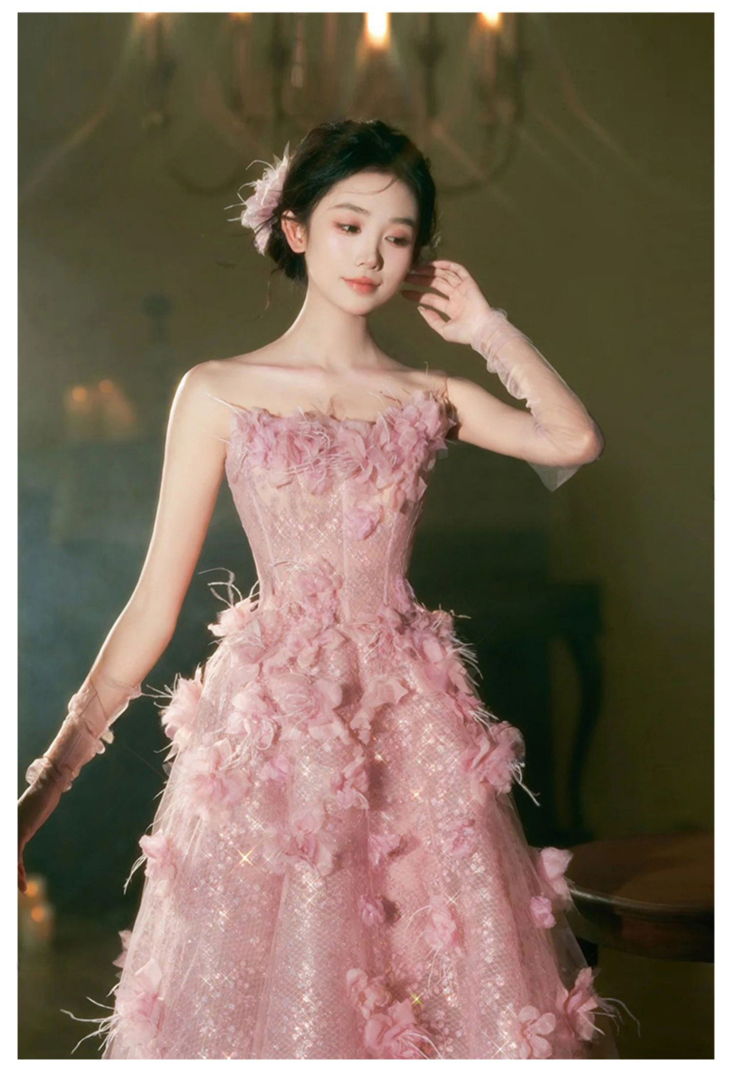 Fairy-Light-Pink-Strapless-3D-Floral-Sparkly-Lace-Tulle-Evening-Party-Dress10