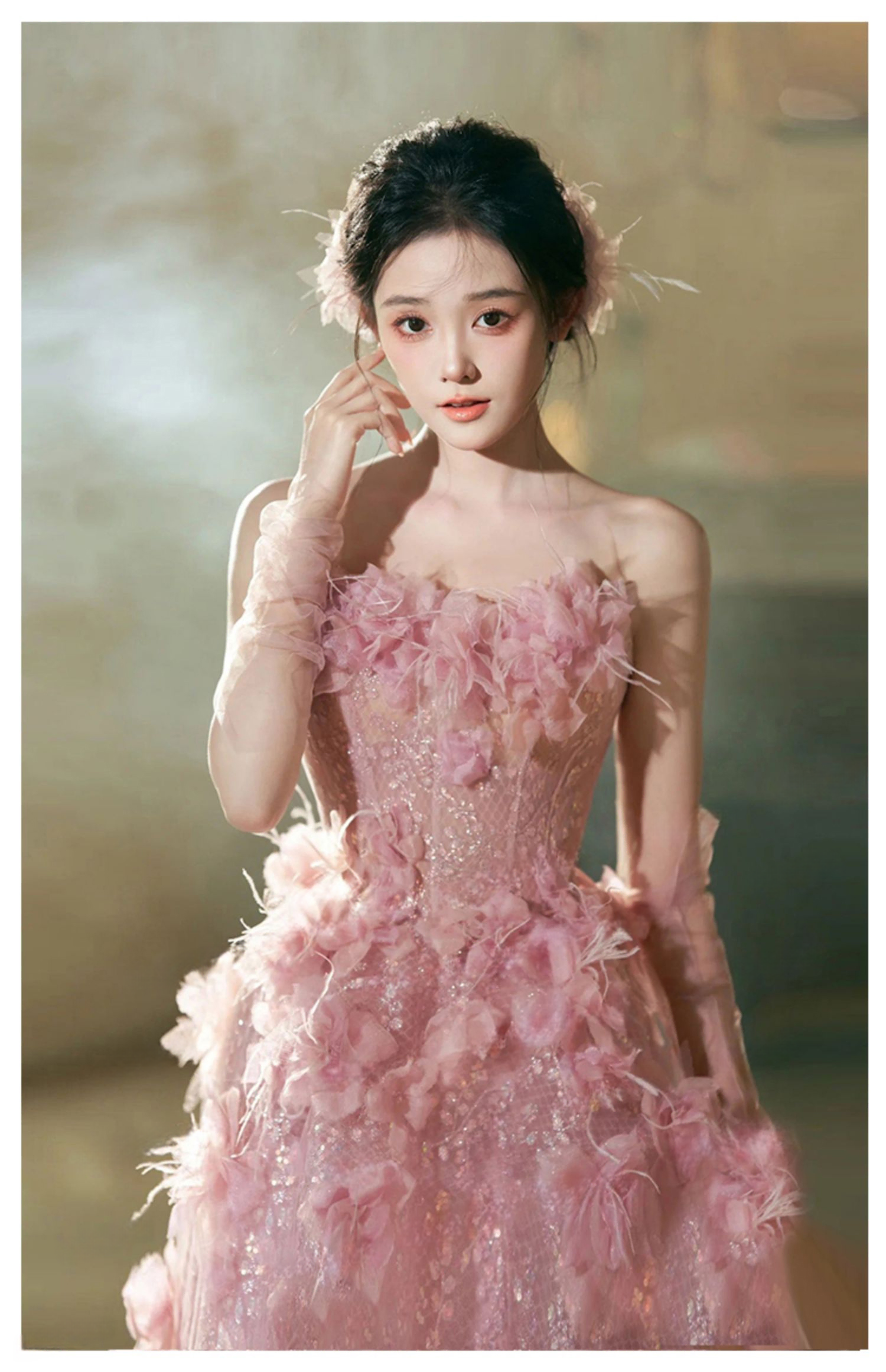 Fairy-Light-Pink-Strapless-3D-Floral-Sparkly-Lace-Tulle-Evening-Party-Dress13