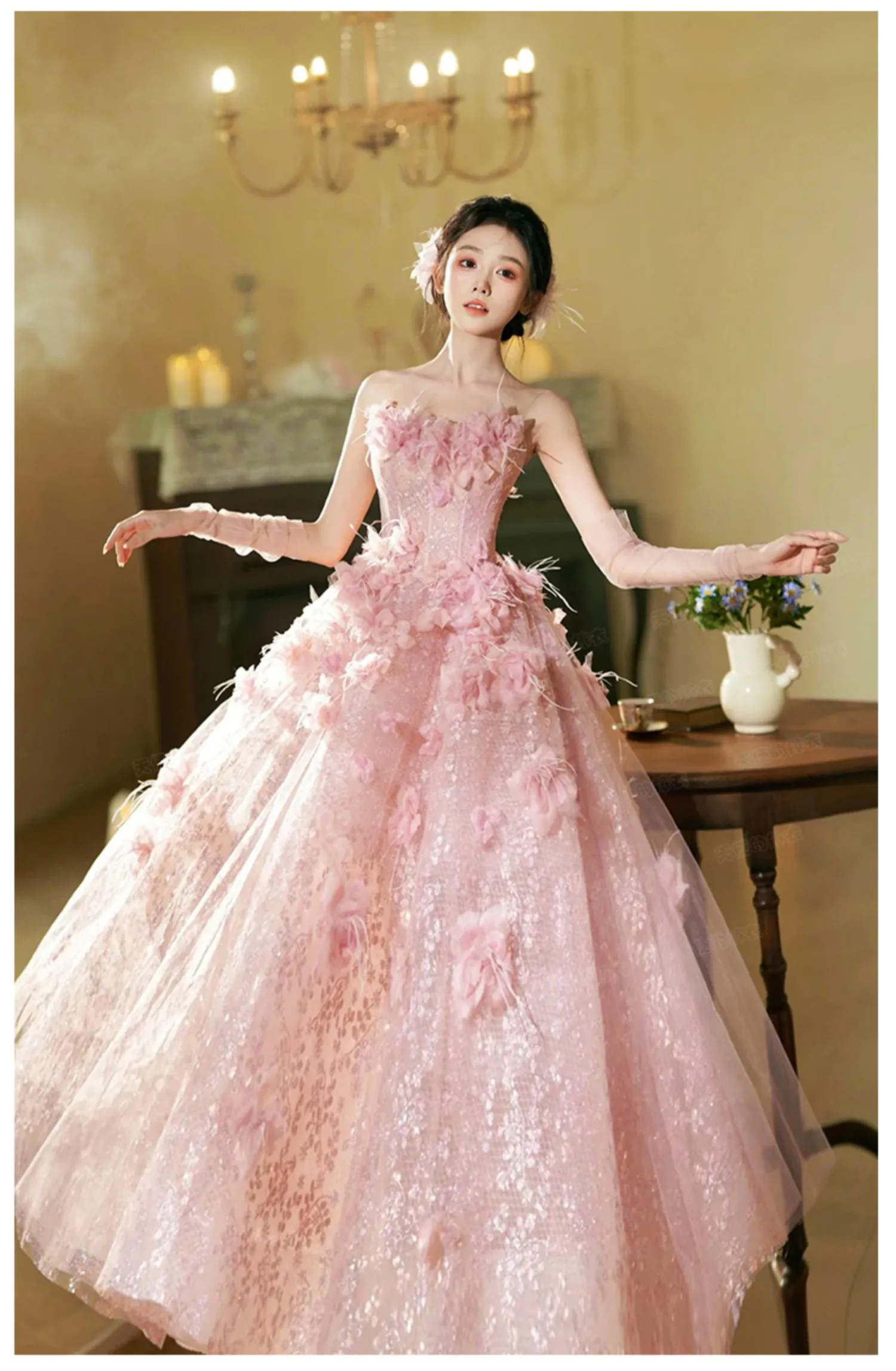 Fairy-Light-Pink-Strapless-3D-Floral-Sparkly-Lace-Tulle-Evening-Party-Dress15