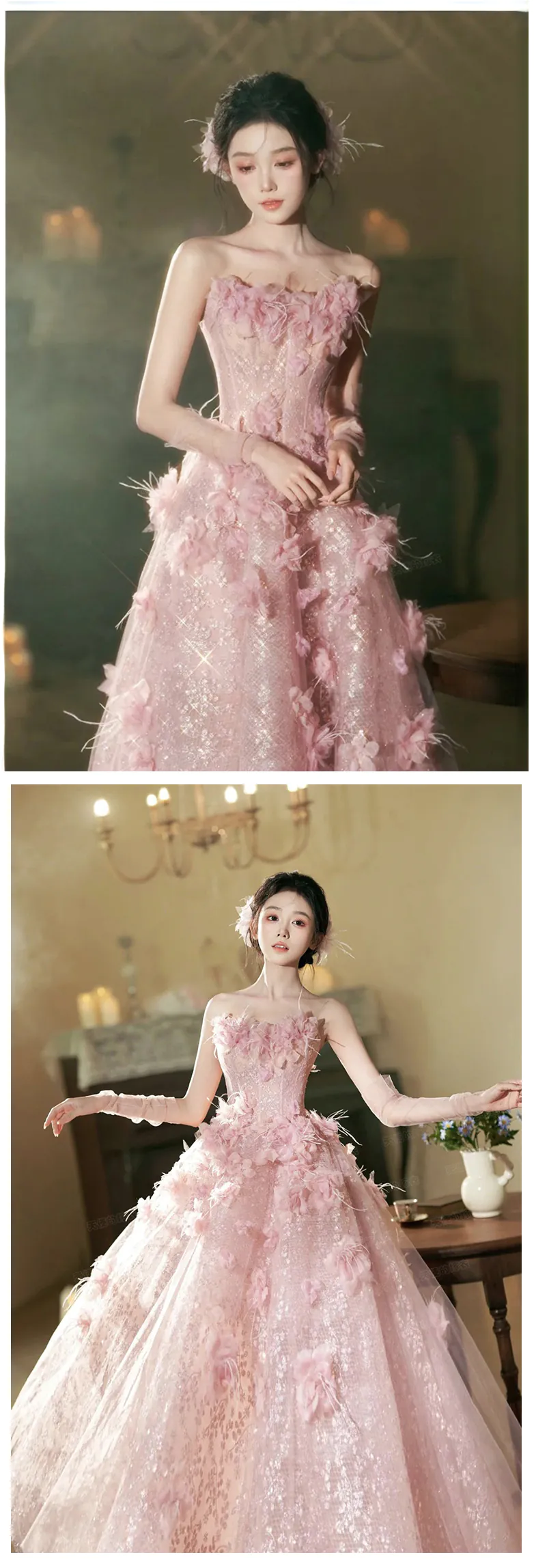 Fairy-Light-Pink-Strapless-3D-Floral-Sparkly-Lace-Tulle-Evening-Party-Dress16