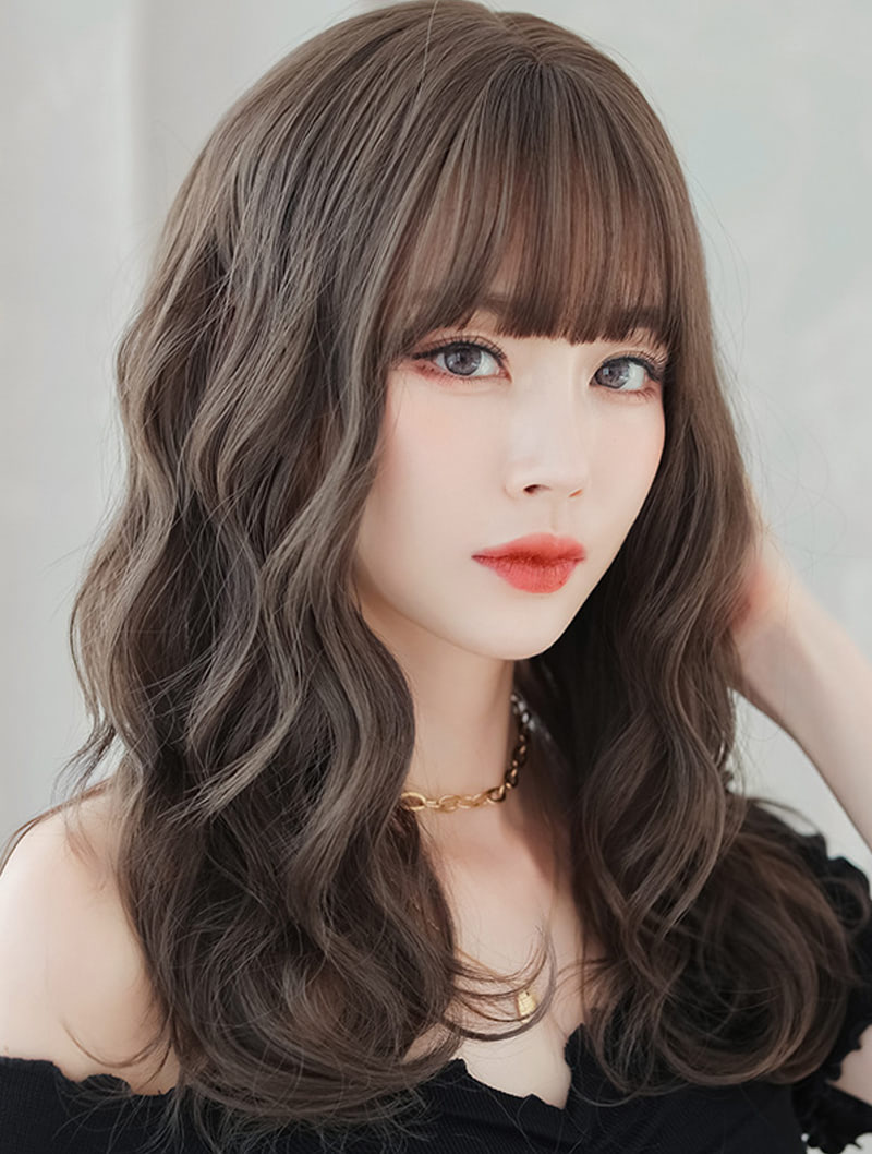 Fashion Cool Brown Natural Looking Hair Wig with Bangs for Ladies02