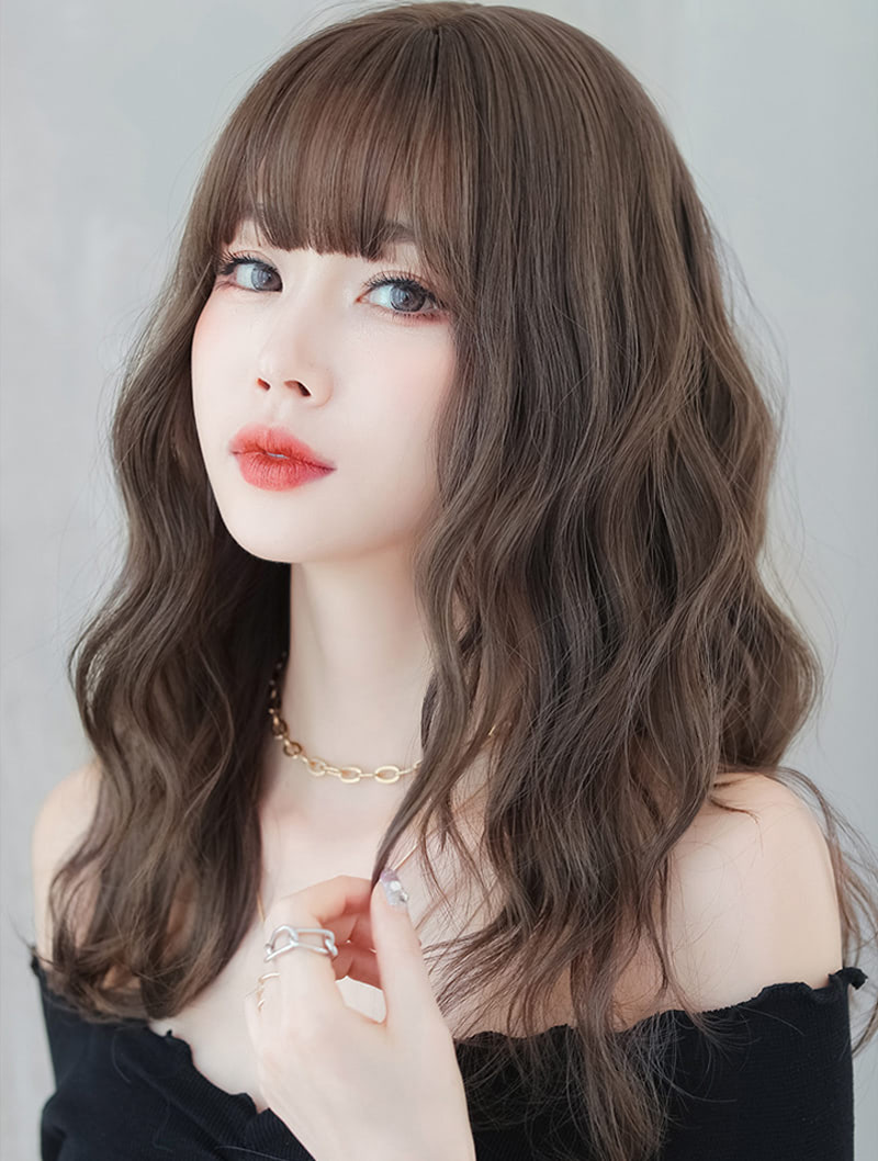 Fashion Cool Brown Natural Looking Hair Wig with Bangs for Ladies01