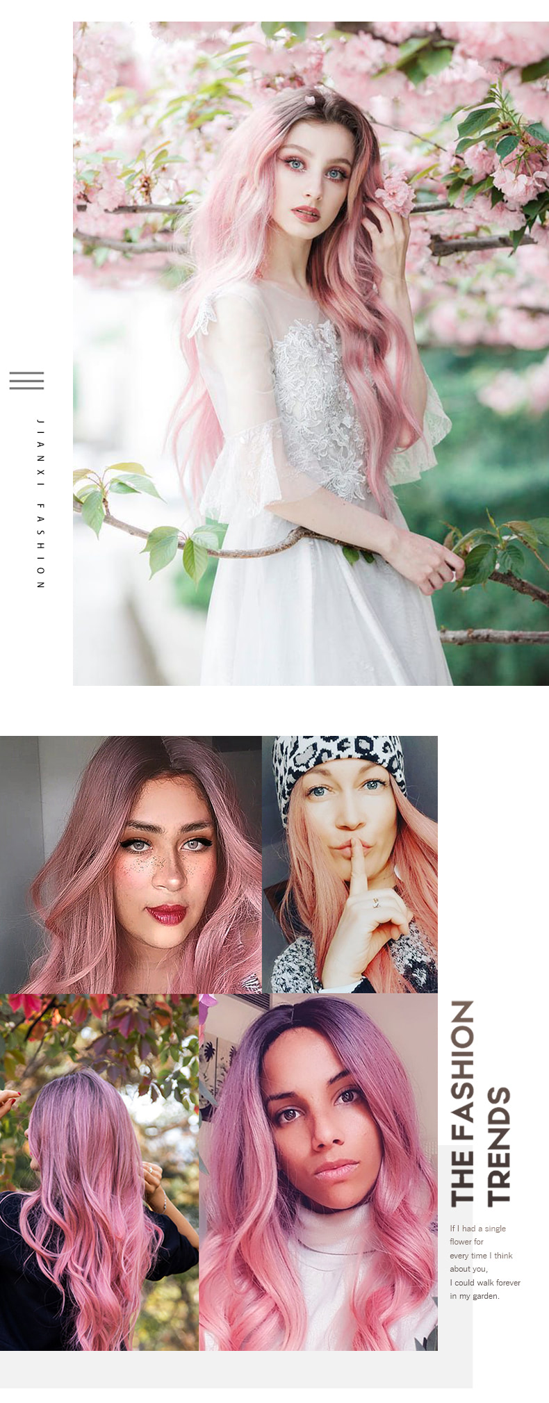 Fashion Gradient Pink Hair Long Curly Wig with Dark Roots10