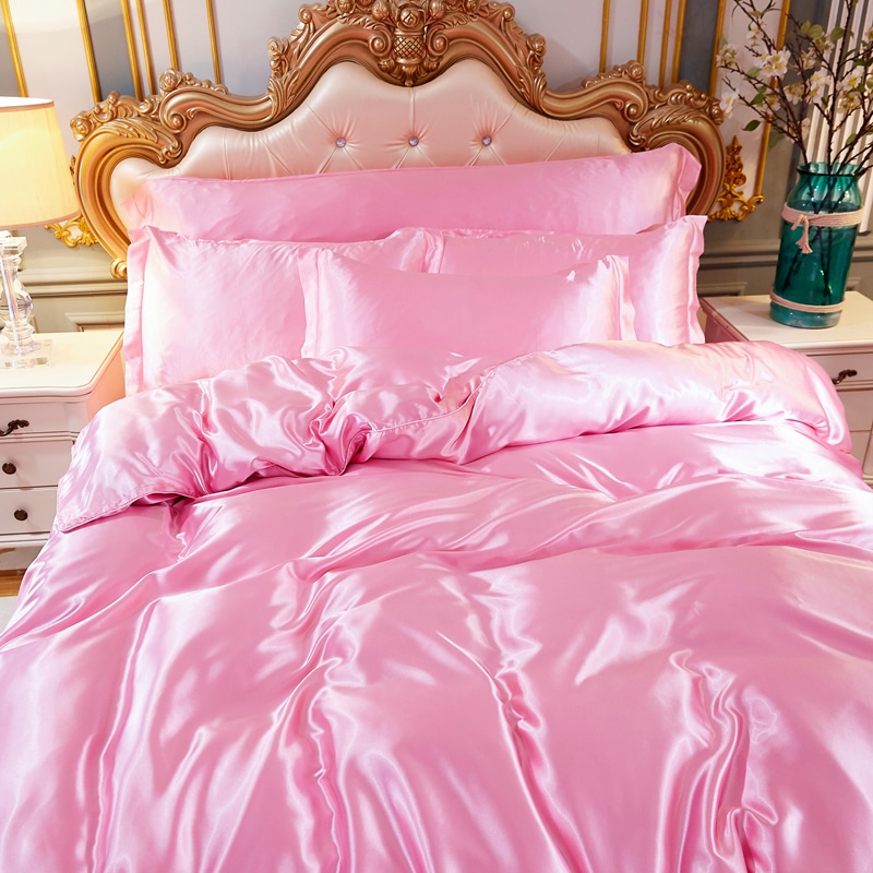 Home Textile Simple Satin Bedding Set Quilt Cover Pillowcases02