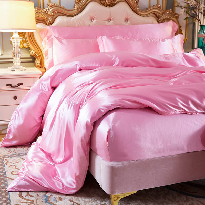 Home Textile Simple Satin Bedding Set Quilt Cover Pillowcases03