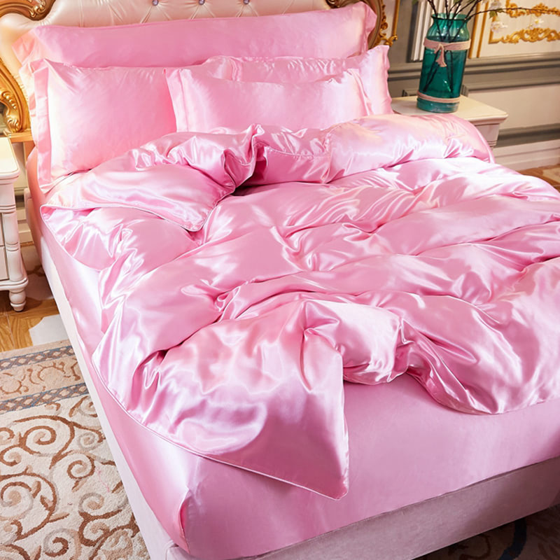 Home Textile Simple Satin Bedding Set Quilt Cover Pillowcases04