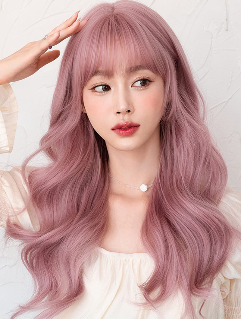 Lolita Pink Wavy Wig with Bangs for Daily Party Actress Wear03