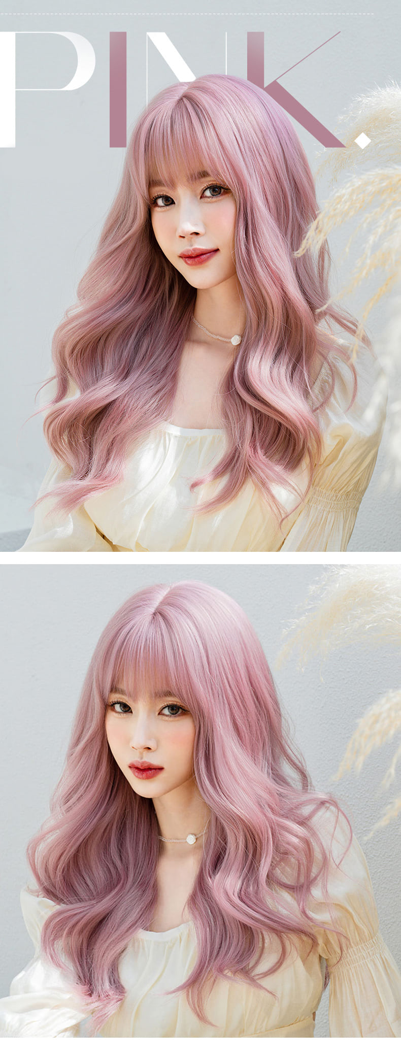 Lolita Pink Wavy Wig with Bangs for Daily Party Actress Wear06