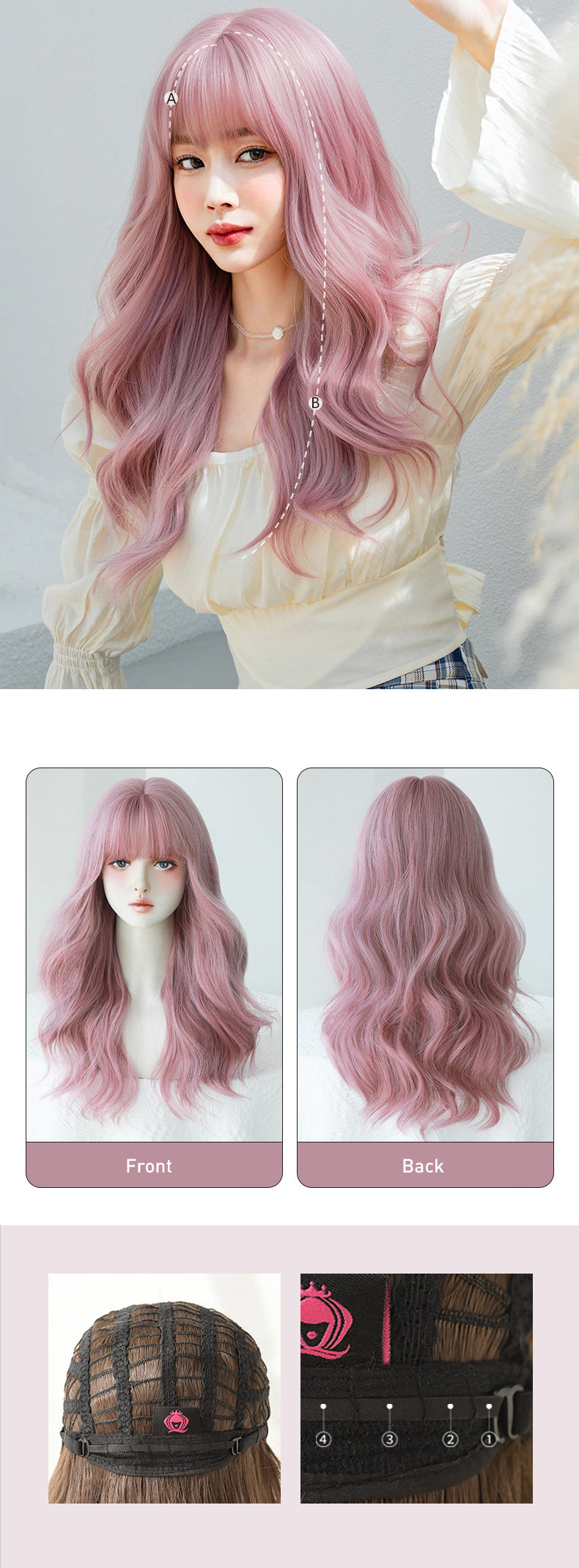 Lolita Pink Wavy Wig with Bangs for Daily Party Actress Wear07
