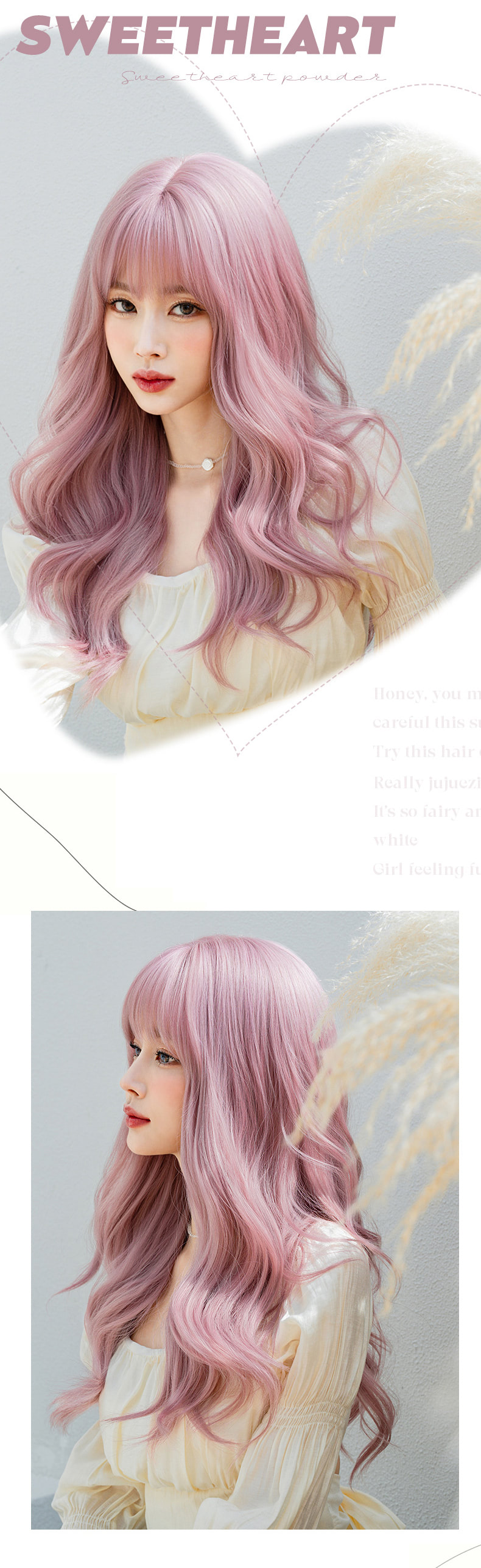 Lolita Pink Wavy Wig with Bangs for Daily Party Actress Wear08