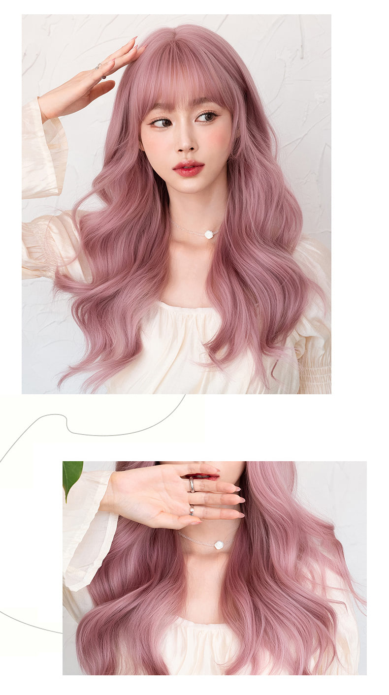 Lolita Pink Wavy Wig with Bangs for Daily Party Actress Wear09