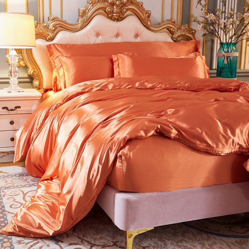 Modern Cozy Luxury Silk Satin Quilt Cover Flat Sheet Bedding Set03