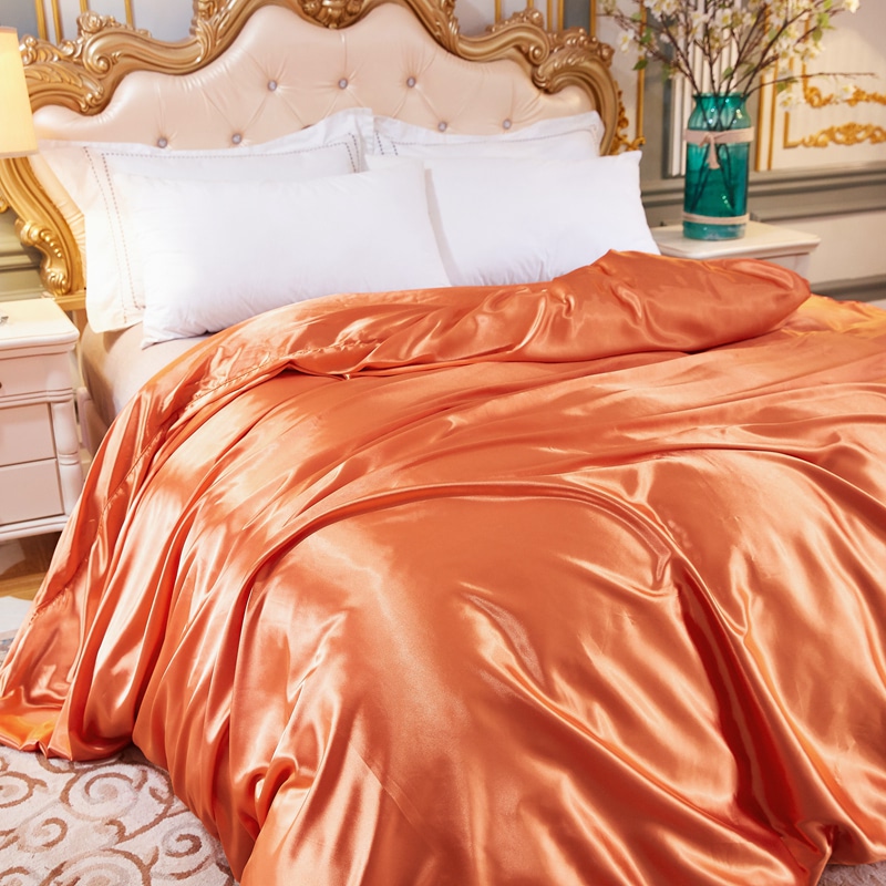 Modern Cozy Luxury Silk Satin Quilt Cover Flat Sheet Bedding Set04