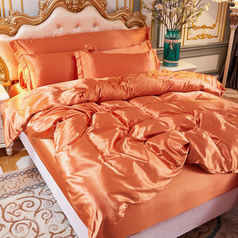 Modern Cozy Luxury Silk Satin Quilt Cover Flat Sheet Bedding Set05