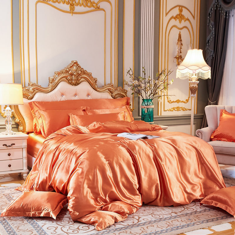 Modern Cozy Luxury Silk Satin Quilt Cover Flat Sheet Bedding Set06