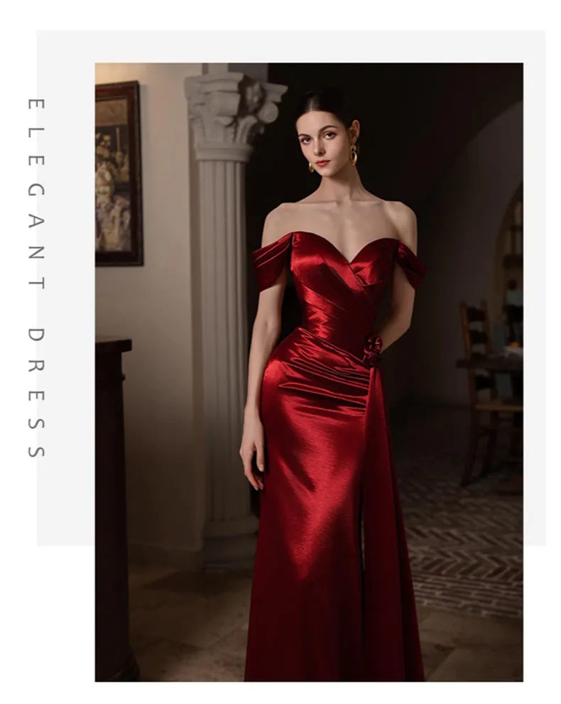 Modest-Off-the-Shoulder-Mermaid-Satin-Burgundy-Formal-Dress-Outfit-Gown09
