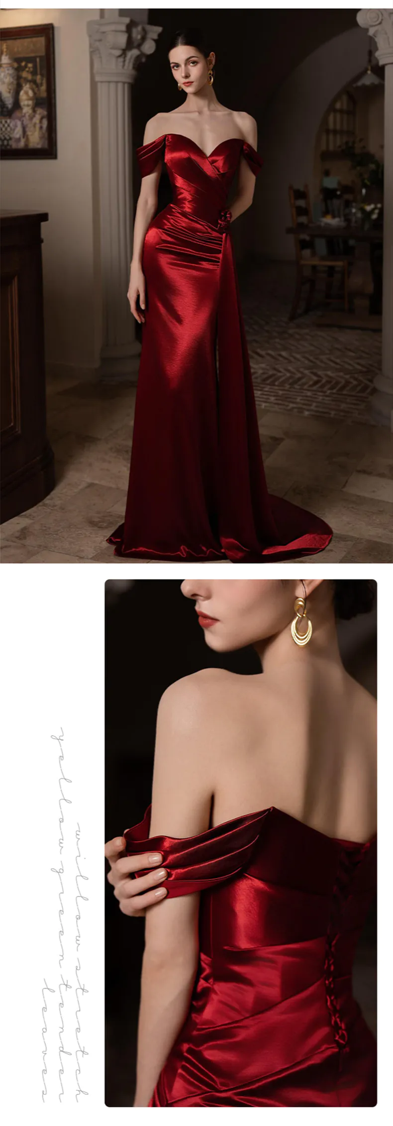 Modest-Off-the-Shoulder-Mermaid-Satin-Burgundy-Formal-Dress-Outfit-Gown14