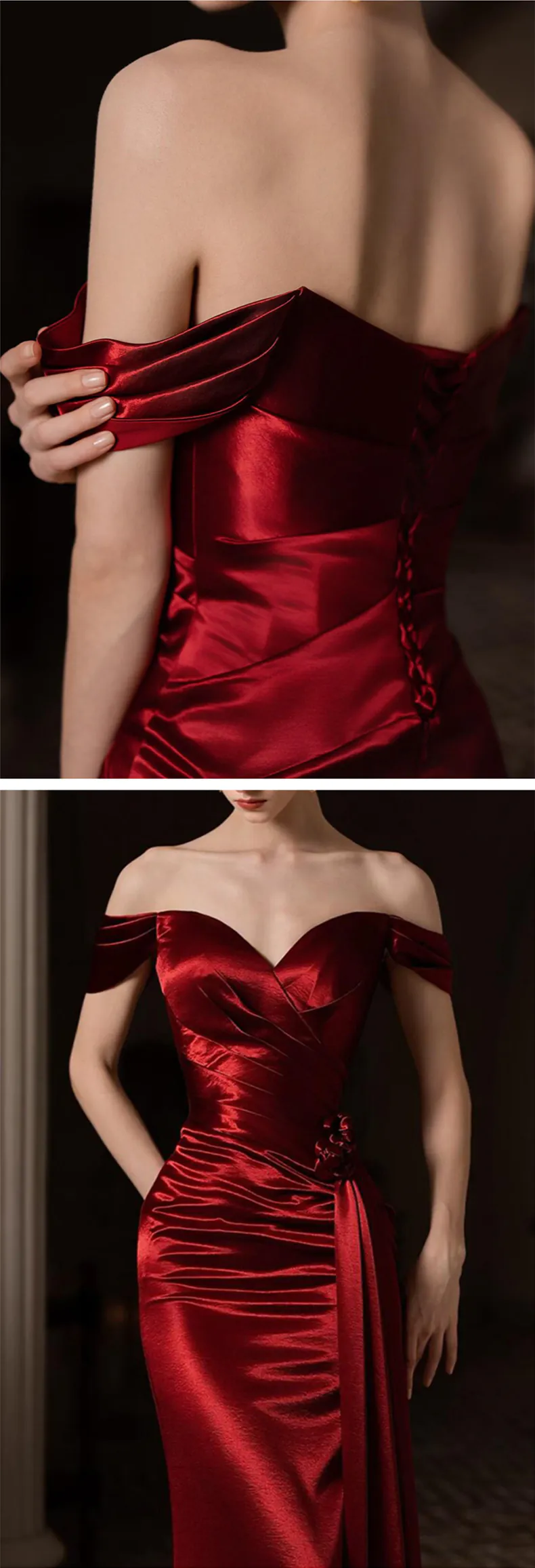 Modest-Off-the-Shoulder-Mermaid-Satin-Burgundy-Formal-Dress-Outfit-Gown17