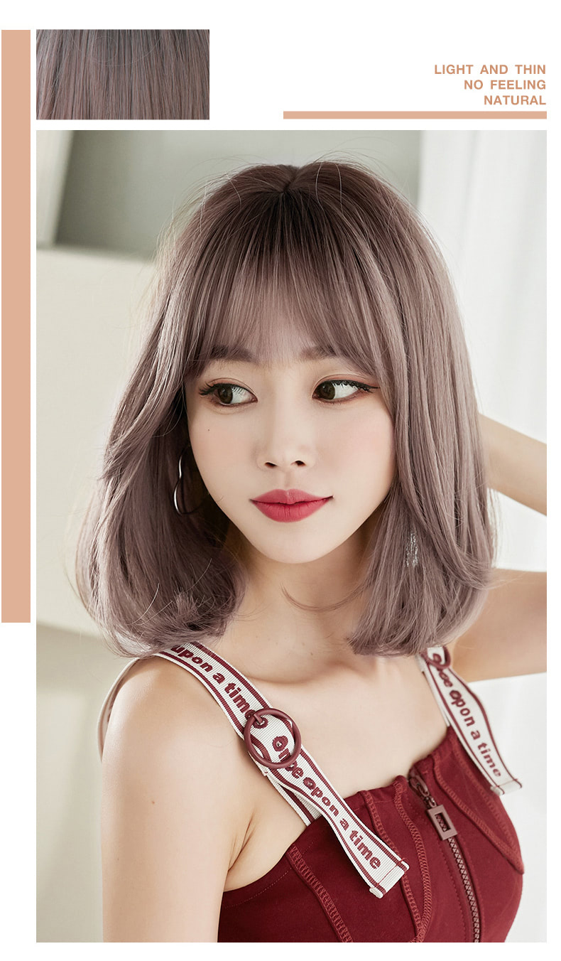 Natural Straight Hair Short Wig with Bangs for Ladies and Women09