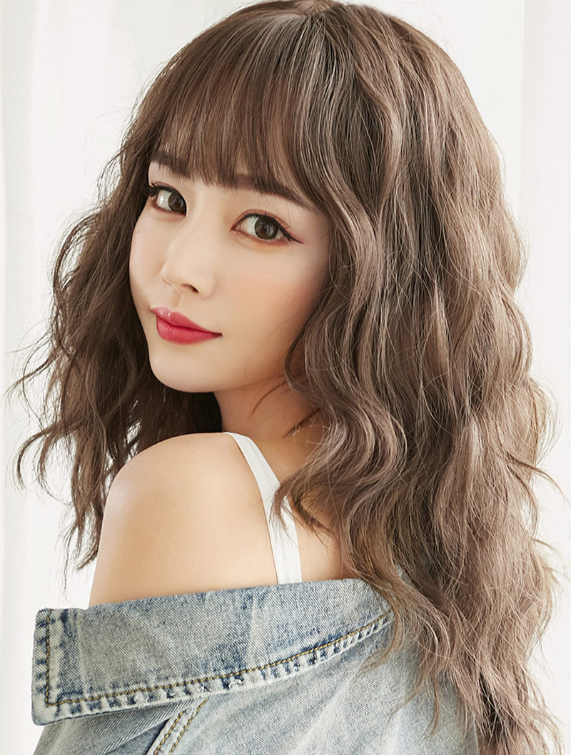 Natural Wave Curly Hair Synthetic Party Daily Wig with Bangs02