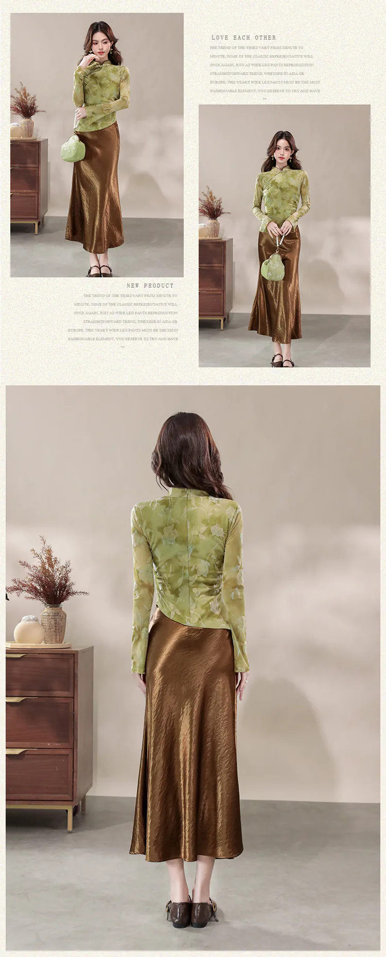 New-Chinese-Style-Green-Watercolor-Floral-Mesh-Top-with-Satin-Midi-Skirt-Set12