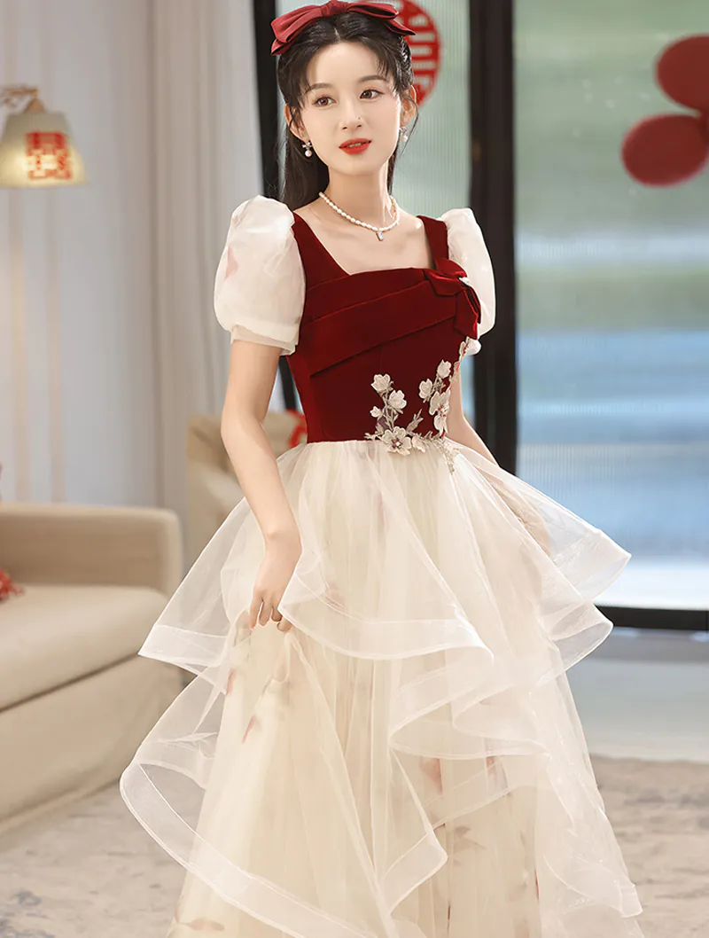 Stylish A line Velvet Short Sleeve Maxi Evening Dress Cocktail Formal Gown02