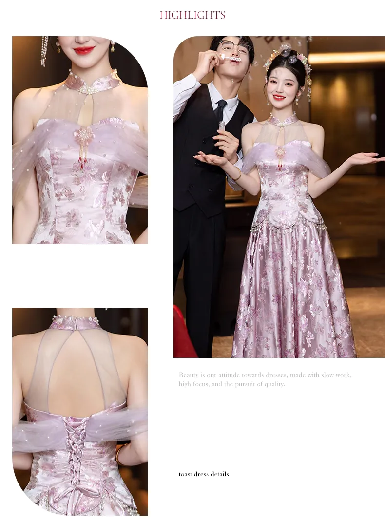 Stylish-Pink-Off-the-Shoulder-Halter-Neck-Floral-Jacquard-Evening-Dress09