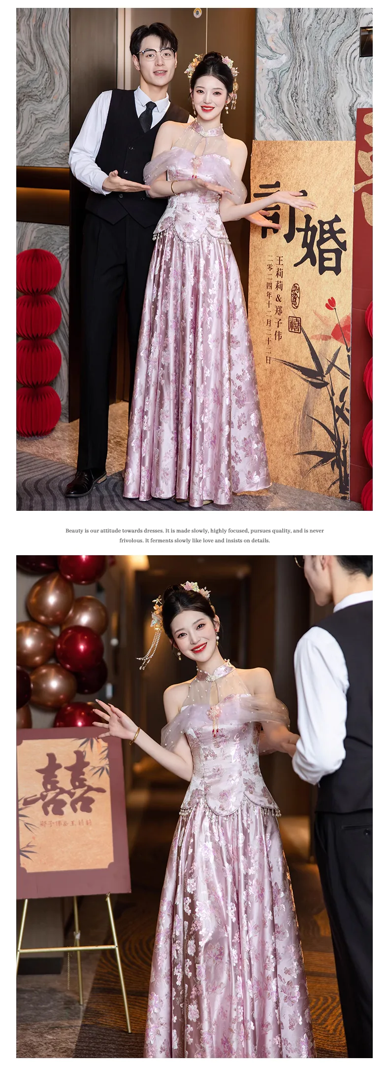 Stylish-Pink-Off-the-Shoulder-Halter-Neck-Floral-Jacquard-Evening-Dress15