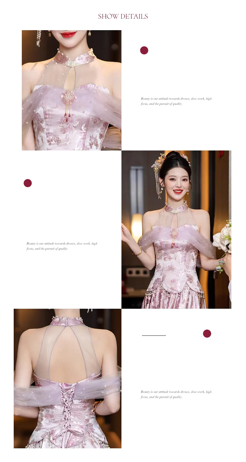 Stylish-Pink-Off-the-Shoulder-Halter-Neck-Floral-Jacquard-Evening-Dress17