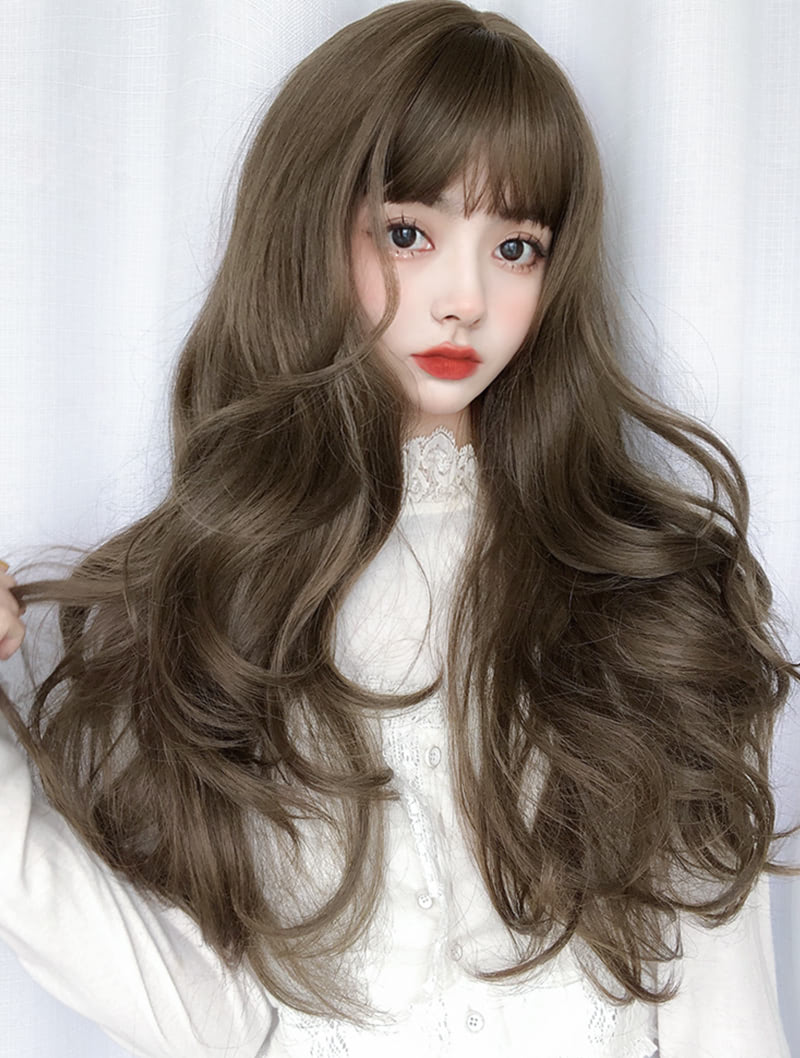 Sweet Female Synthetic Long Wig with Air Bangs for Daily Party Wear01