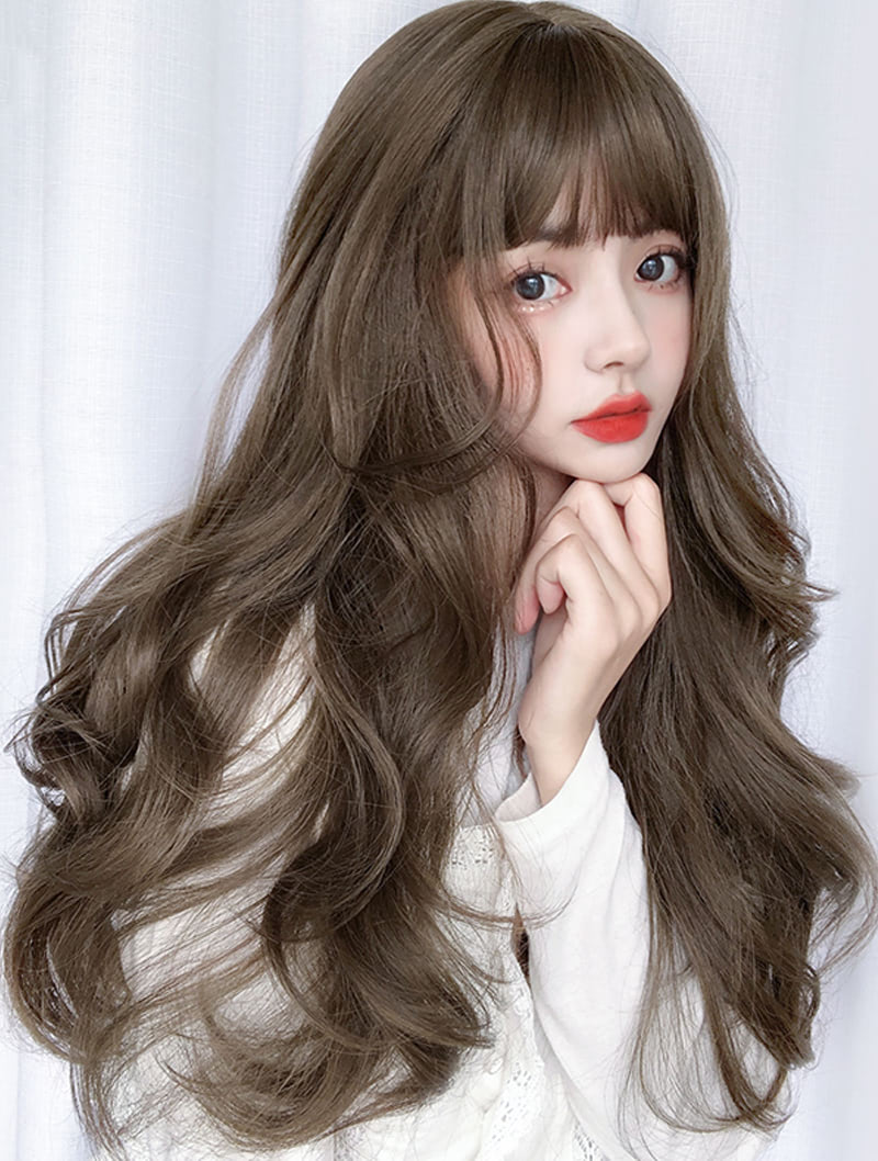 Sweet Female Synthetic Long Wig with Air Bangs for Daily Party Wear02