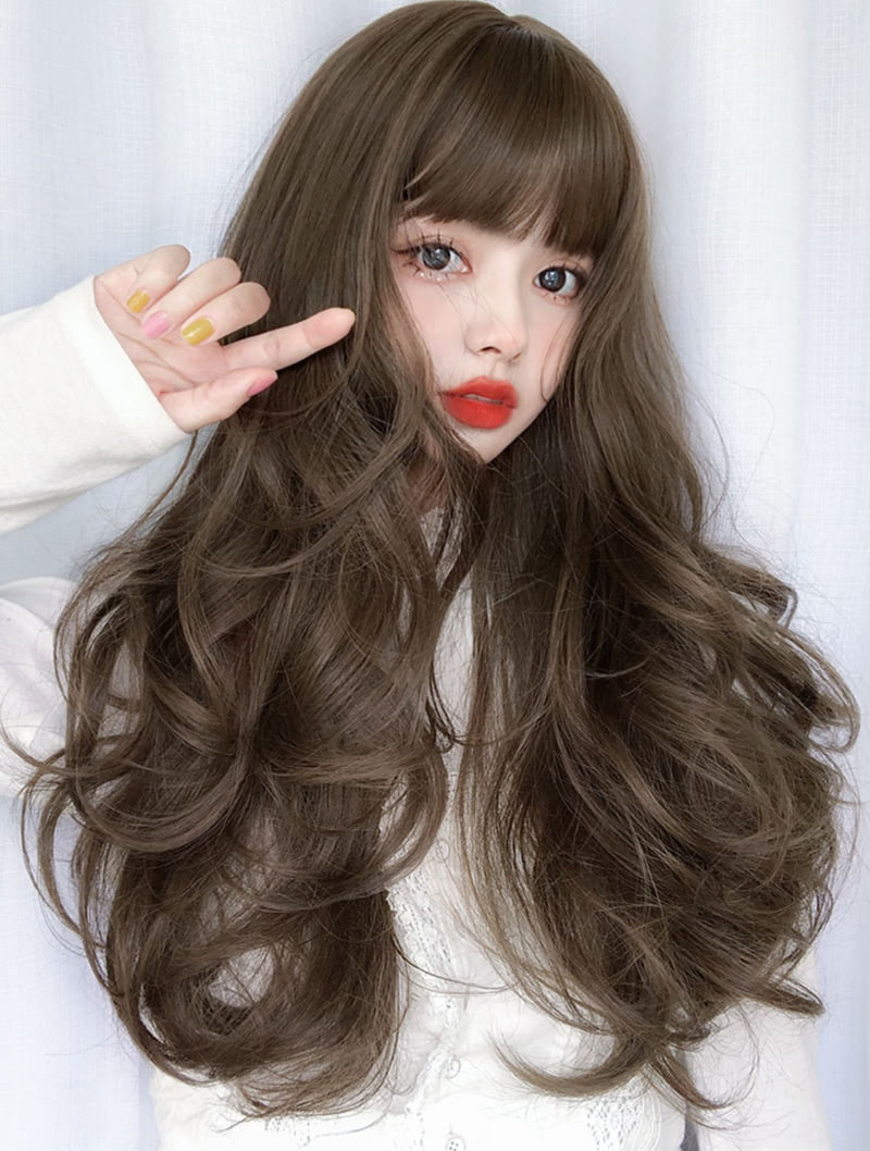 Sweet Female Synthetic Long Wig with Air Bangs for Daily Party Wear03