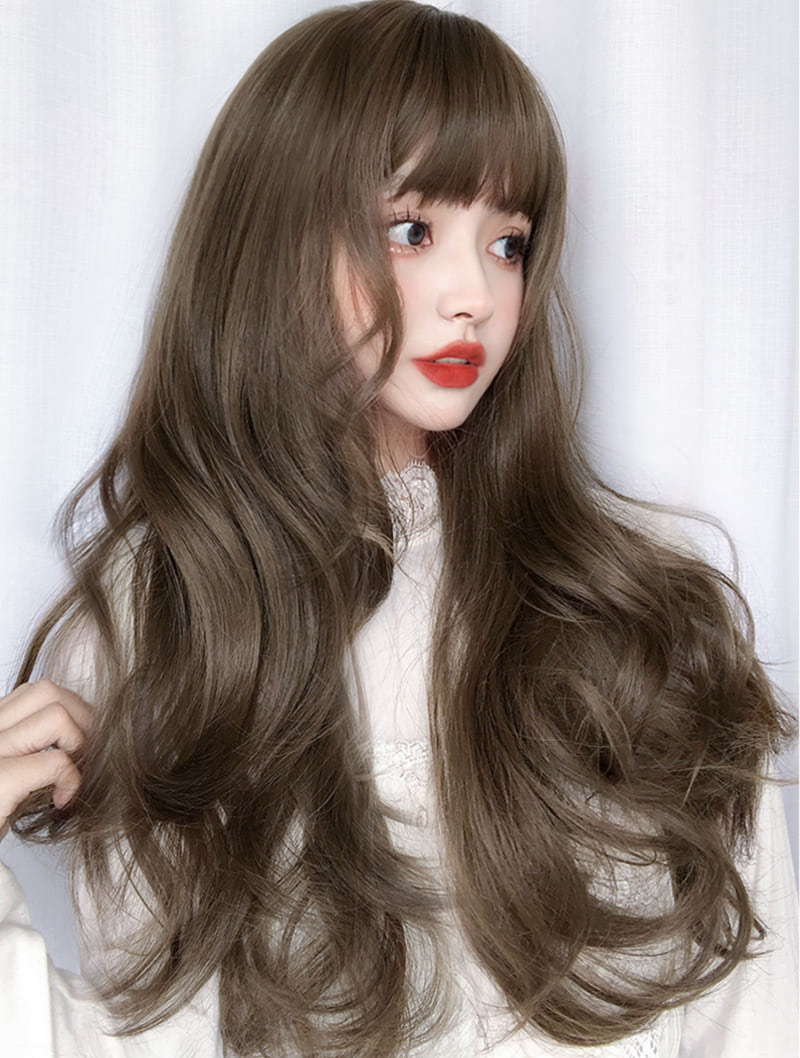Sweet Female Synthetic Long Wig with Air Bangs for Daily Party Wear04