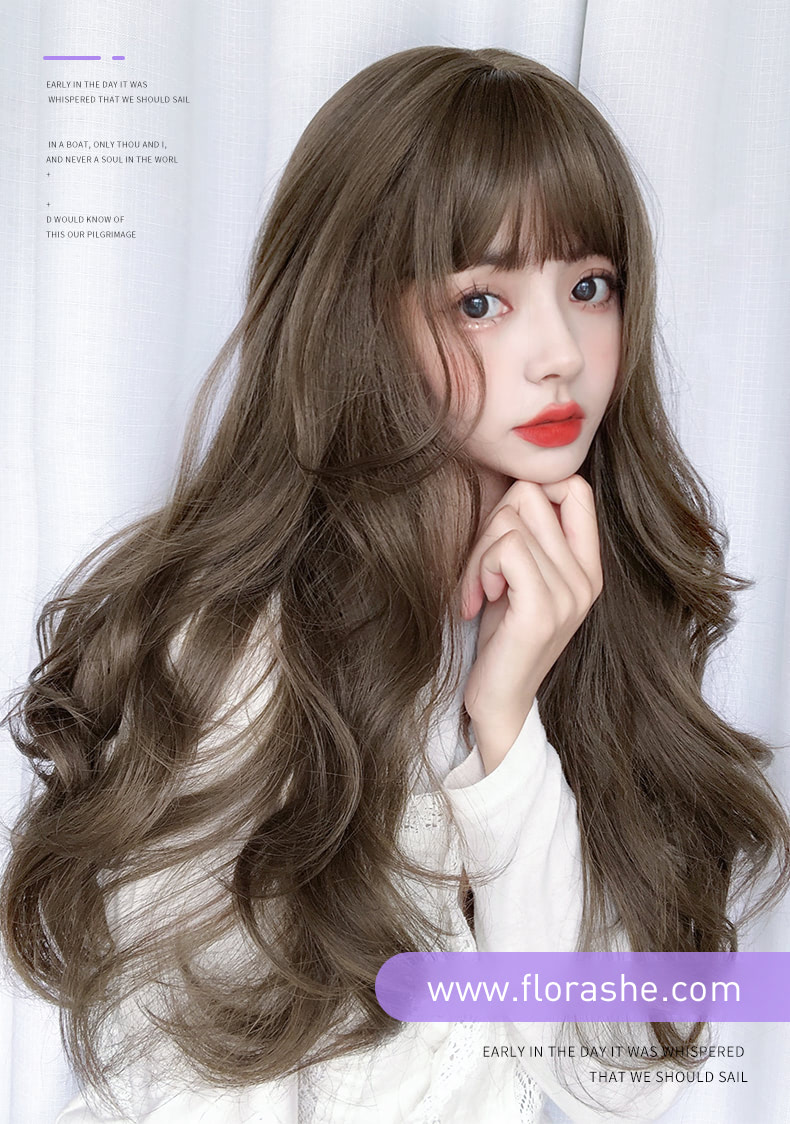 Sweet Female Synthetic Long Wig with Air Bangs for Daily Party Wear06