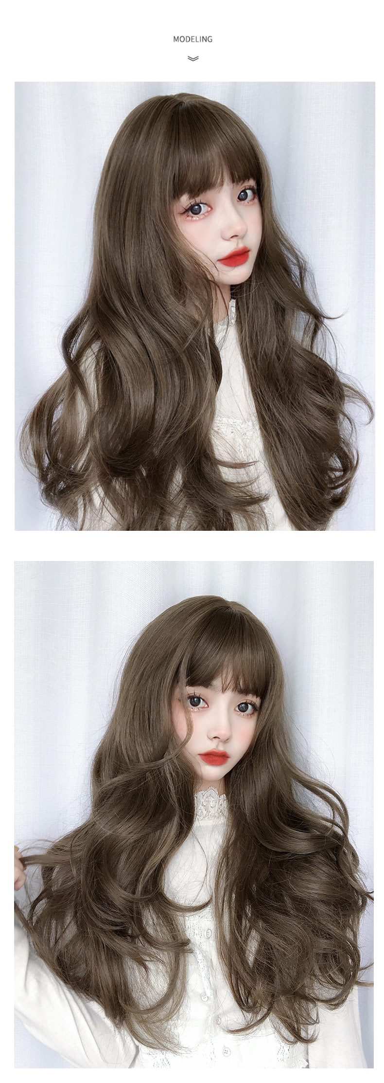 Sweet Female Synthetic Long Wig with Air Bangs for Daily Party Wear11