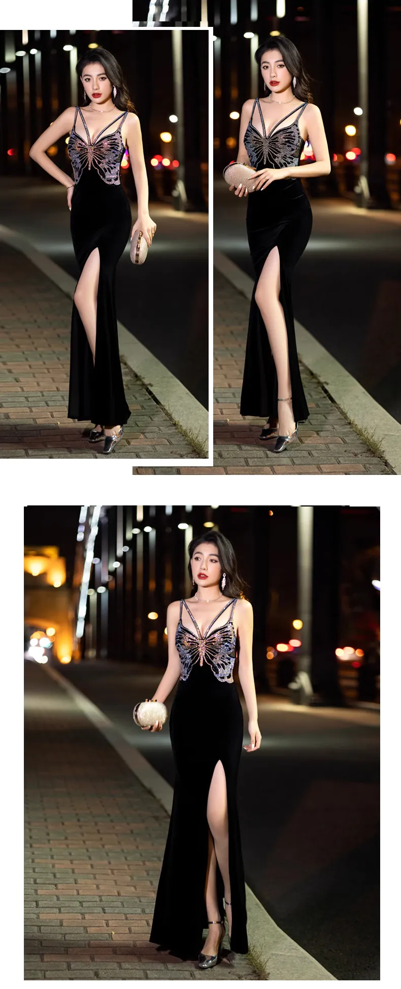 Sweet-Velvet-Black-Fishtail-Split-Prom-Evening-Dress-Club-Party-Gown10
