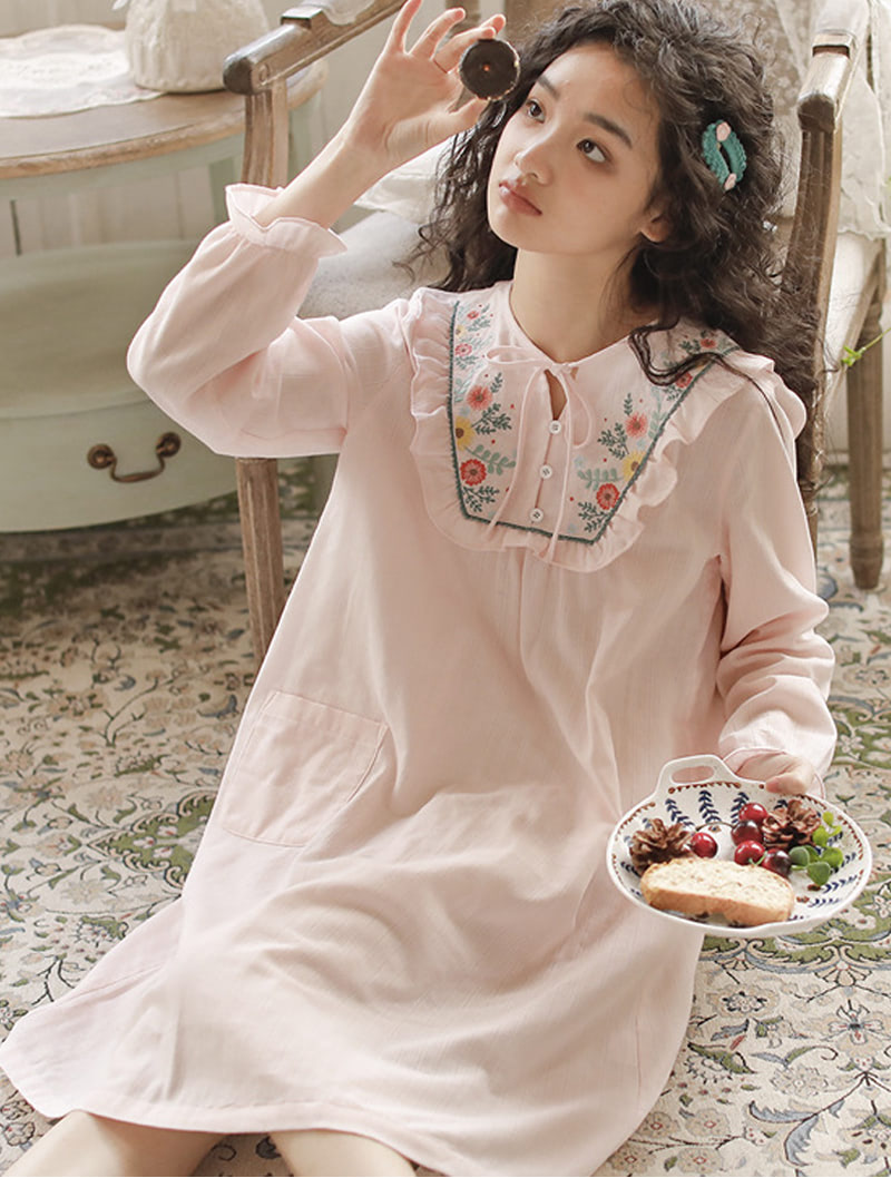 Vintage Floral Comfortable Cotton Sleep Dress Home Casual Wear02