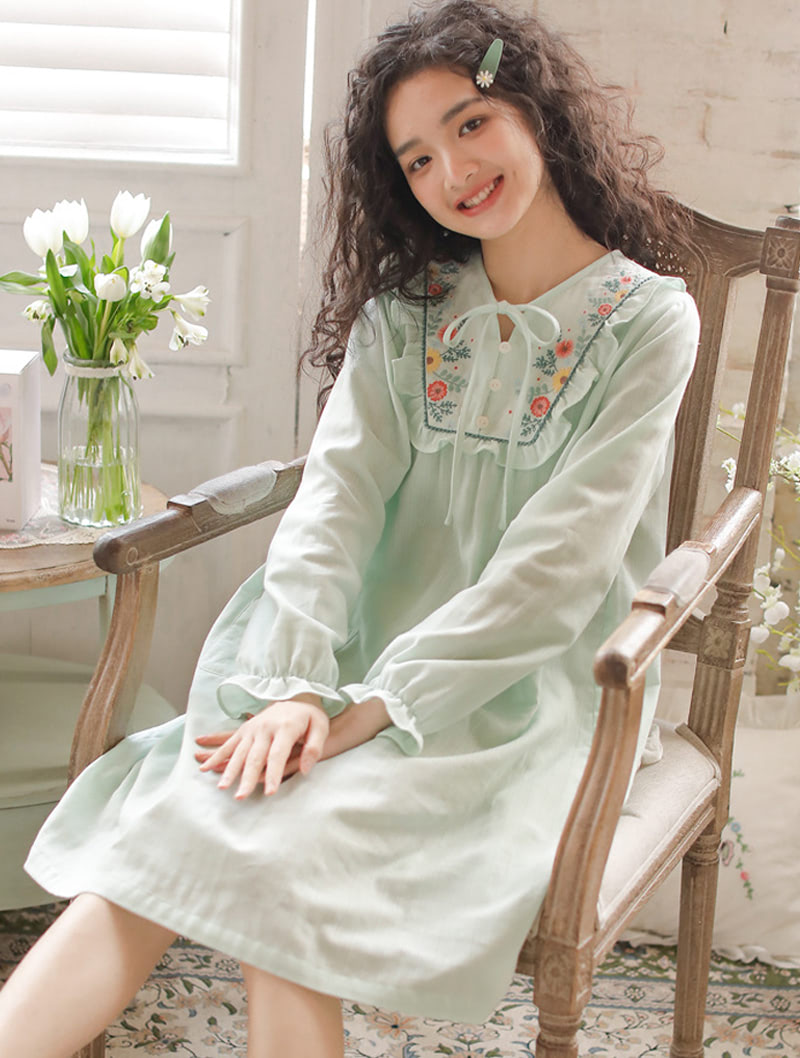 Vintage Floral Comfortable Cotton Sleep Dress Home Casual Wear01