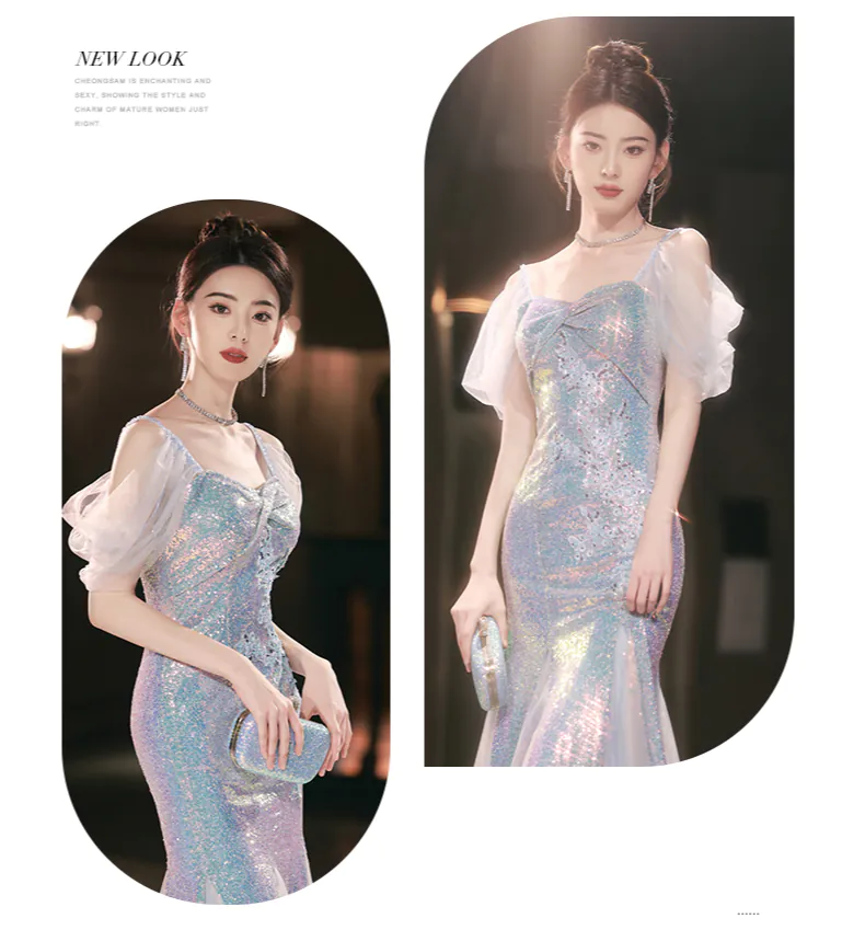 Boutique-Blue-Square-Neck-Short-Tulle-Sleeves-Mermaid-Glitter-Evening-Dress09