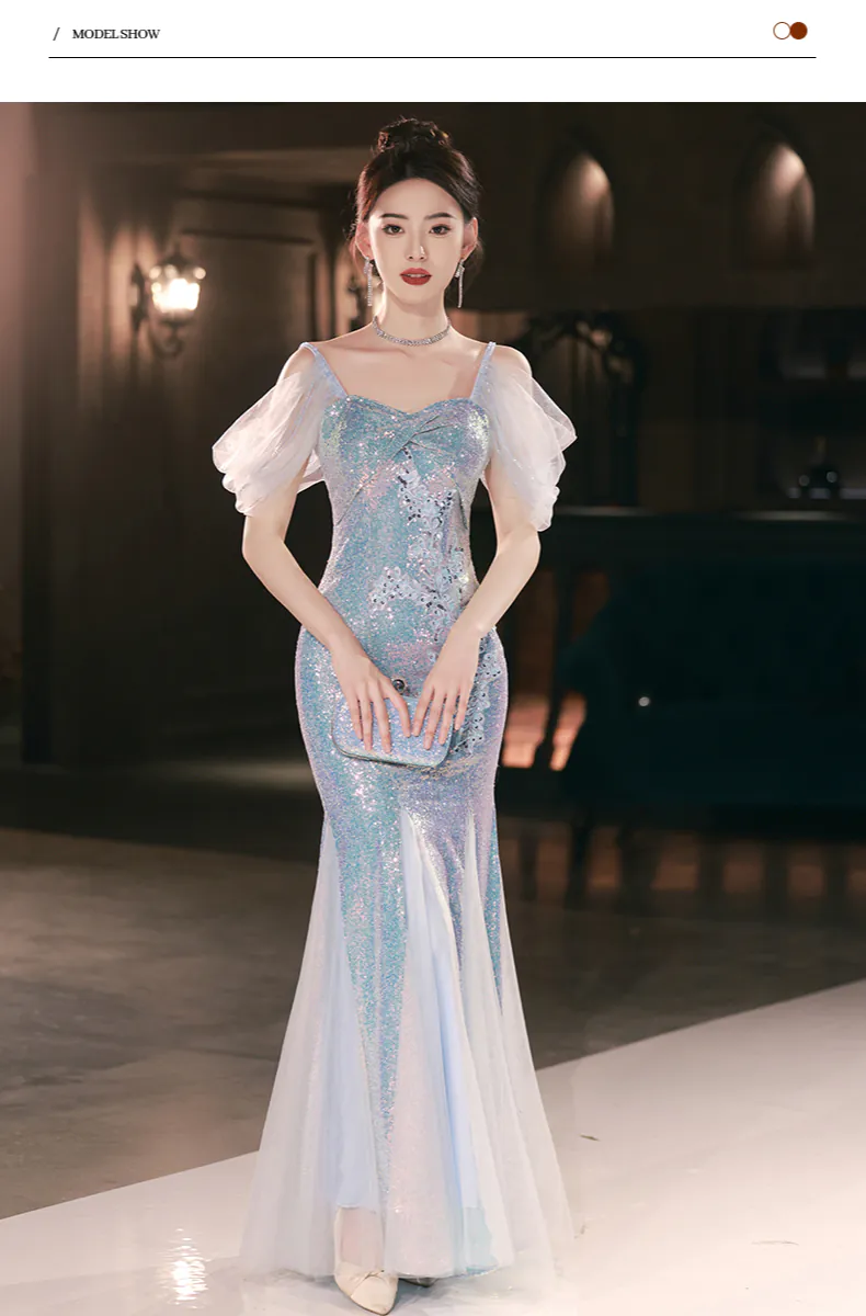Boutique-Blue-Square-Neck-Short-Tulle-Sleeves-Mermaid-Glitter-Evening-Dress11