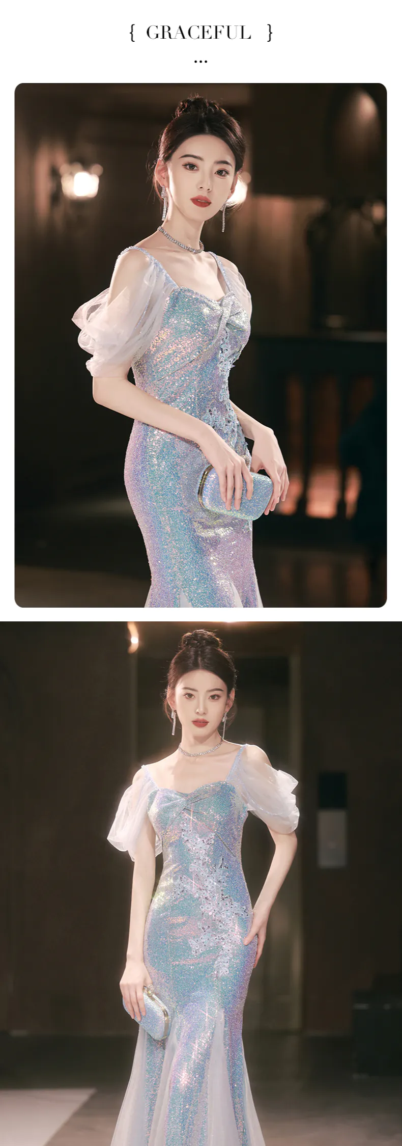 Boutique-Blue-Square-Neck-Short-Tulle-Sleeves-Mermaid-Glitter-Evening-Dress12