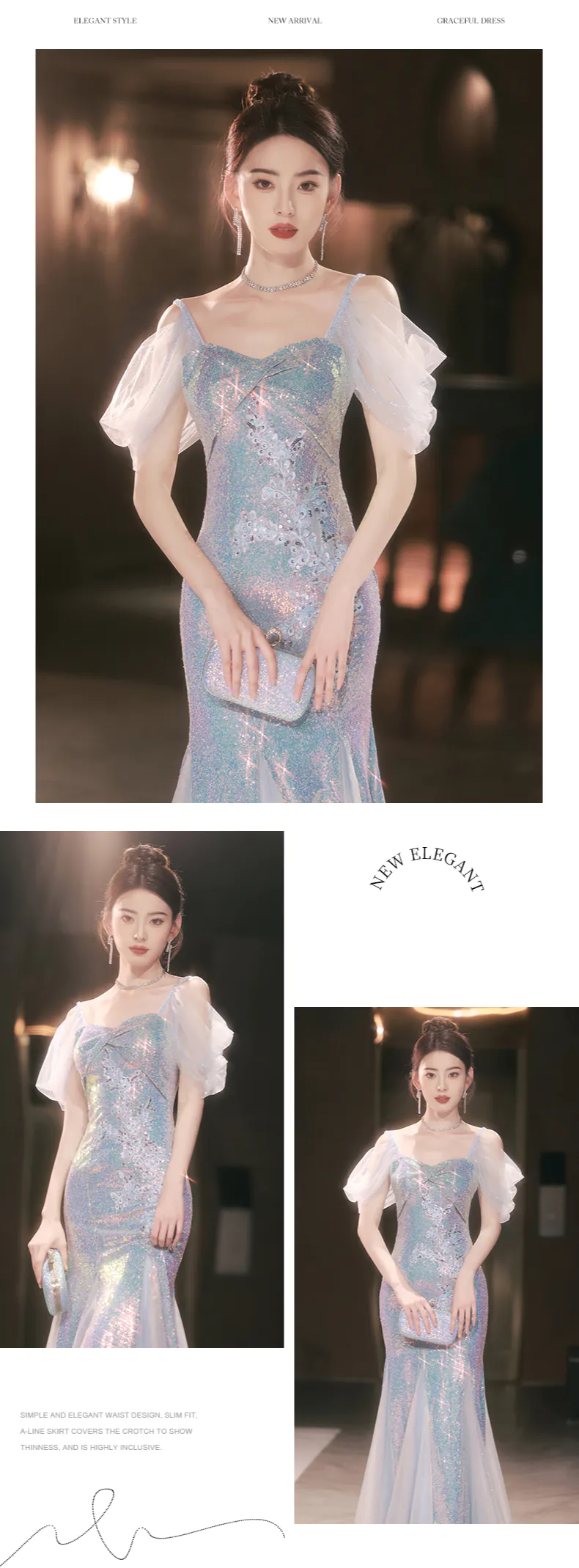 Boutique-Blue-Square-Neck-Short-Tulle-Sleeves-Mermaid-Glitter-Evening-Dress13