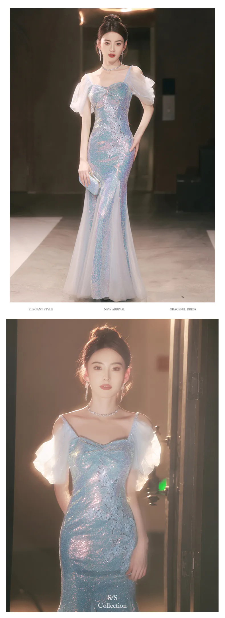Boutique-Blue-Square-Neck-Short-Tulle-Sleeves-Mermaid-Glitter-Evening-Dress14