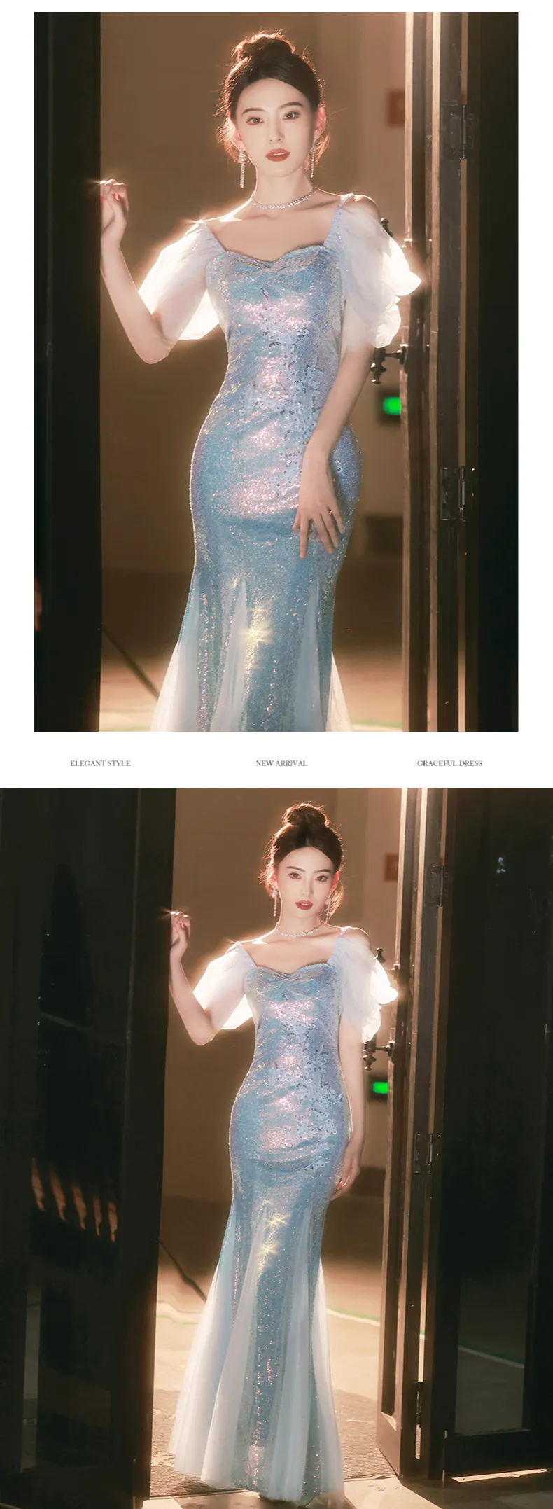 Boutique-Blue-Square-Neck-Short-Tulle-Sleeves-Mermaid-Glitter-Evening-Dress15