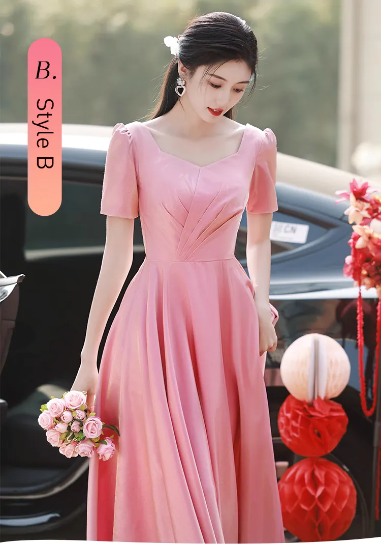 Charming-Pink-Satin-Bridesmaid-Dress-Short-Sleeve-Prom-Evening-Gown18