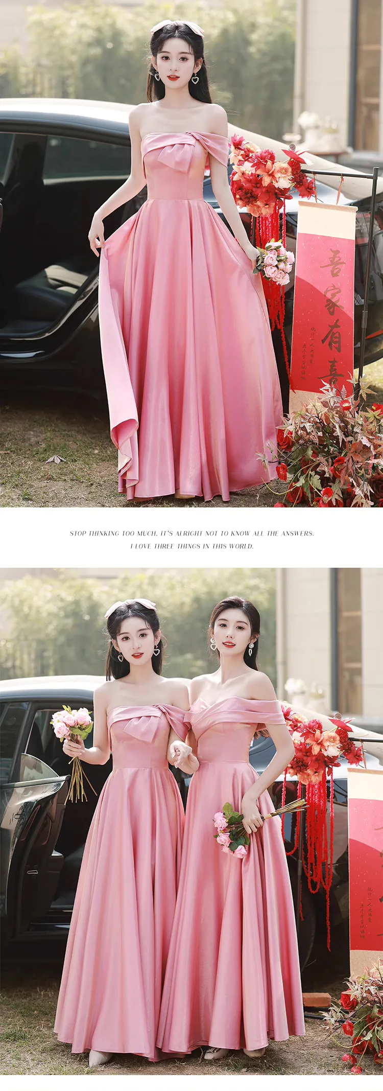 Charming-Pink-Satin-Bridesmaid-Dress-Short-Sleeve-Prom-Evening-Gown23