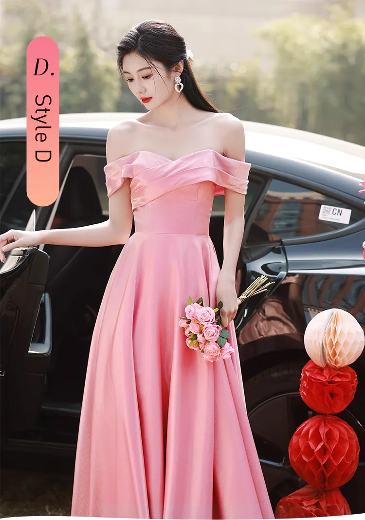 Charming-Pink-Satin-Bridesmaid-Dress-Short-Sleeve-Prom-Evening-Gown24