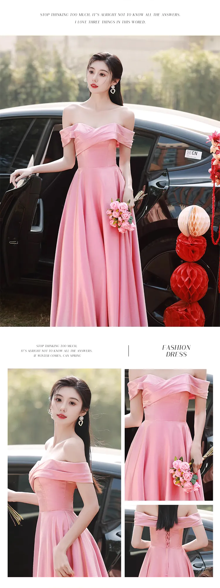 Charming-Pink-Satin-Bridesmaid-Dress-Short-Sleeve-Prom-Evening-Gown25