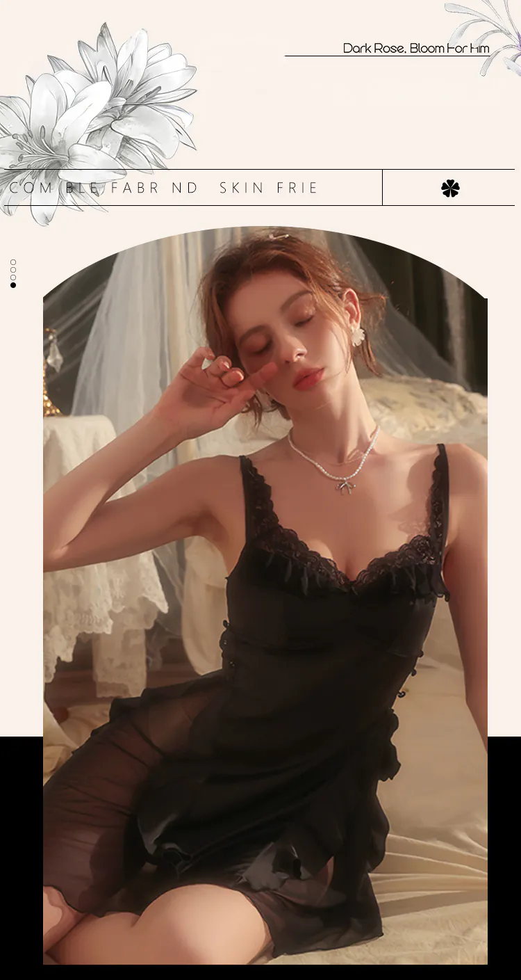 Charming-Princess-Sleeveless-Ruffled-Lace-Mesh-Satin-Nightgown11