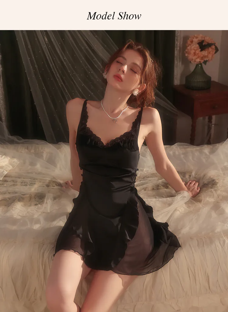 Charming-Princess-Sleeveless-Ruffled-Lace-Mesh-Satin-Nightgown15
